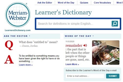 Merriam Webster Learner's Dictionary